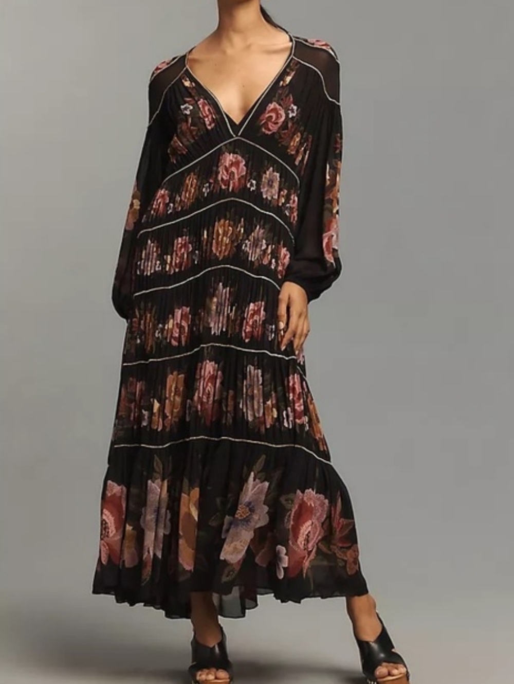Farm Rio Chenille Flowers Long Sleeve Maxi XS